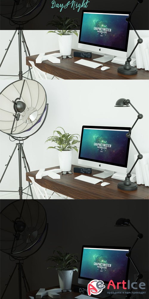 Day & Night - iMac Workspace Mockup Template