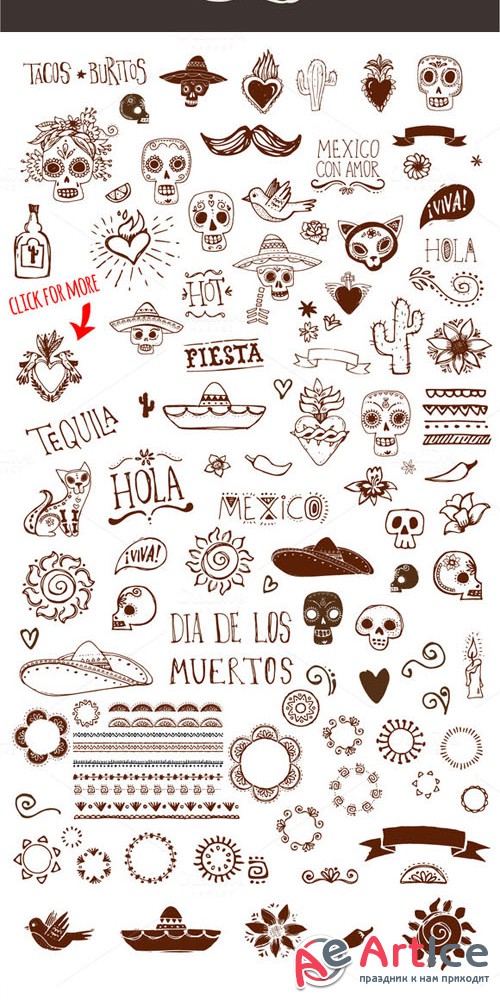 Creativemarket - Mexican Hand Drawn Doodles Set 334017