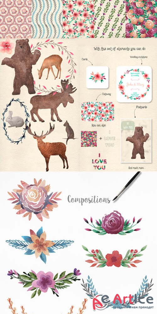 Watercolor frames, patterns, animals - Creativemarket 161500