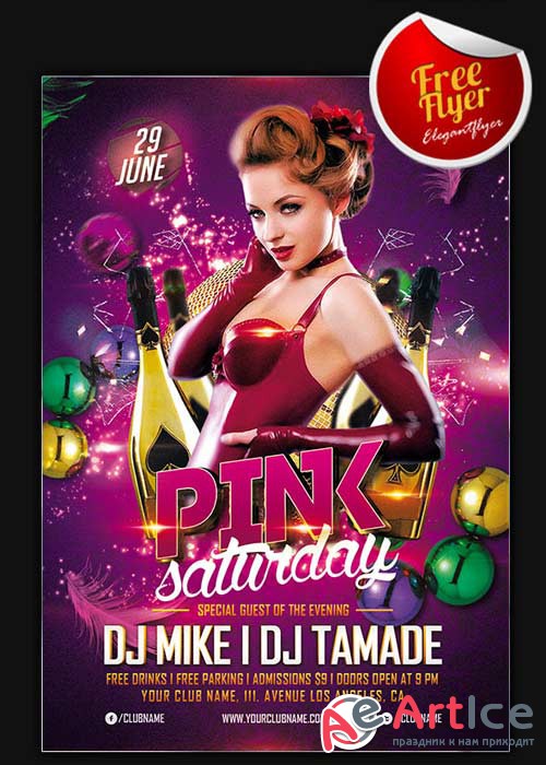 Pink Saturday Flyer Template + Facebook Cover