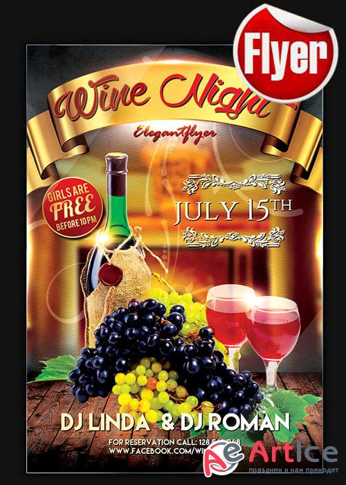 Wine Night Flyer Template + Facebook Cover