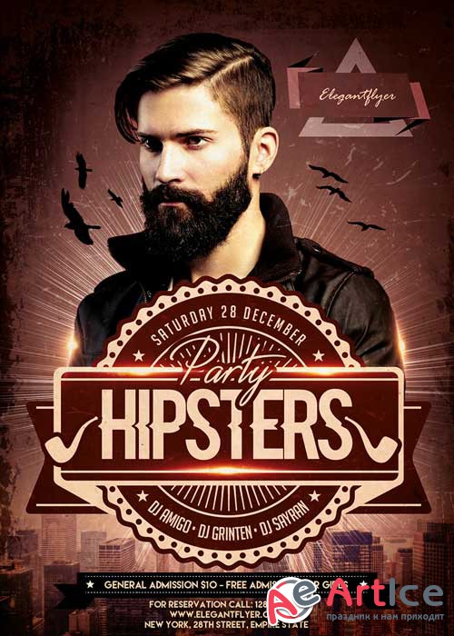 Hipsters Party V2 Flyer Template + Facebook Cover