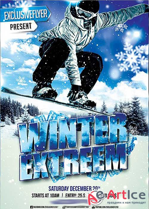 Winter Extreme Sport Premium Flyer Template + Facebook Cover