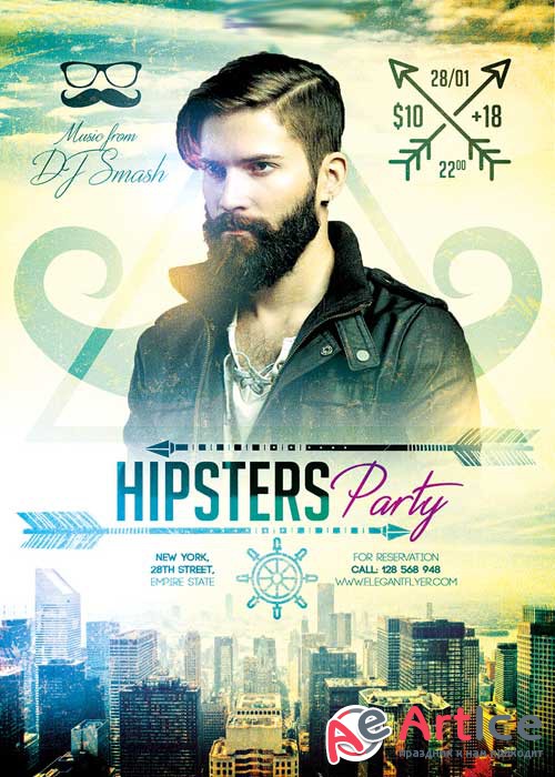 Hipsters Party V3 Flyer PSD Template + Facebook Cover