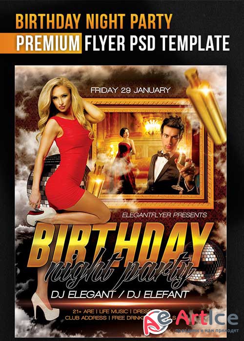 Birthday Night Party Flyer PSD Template + Facebook Cover