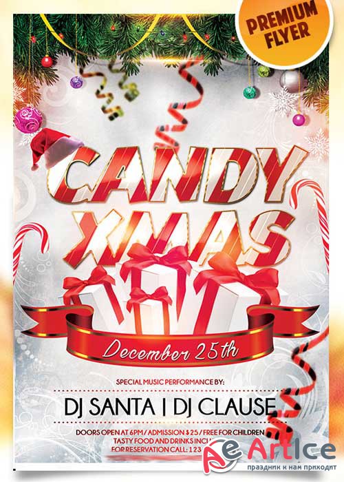 Candy Christmas Flyer PSD Template + Facebook Cover