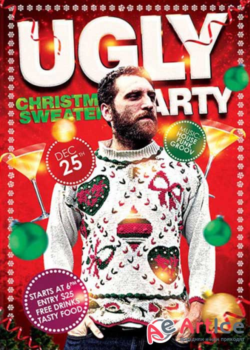 Ugly Christmas Sweaters Party Premium Flyer Template + Facebook Cover
