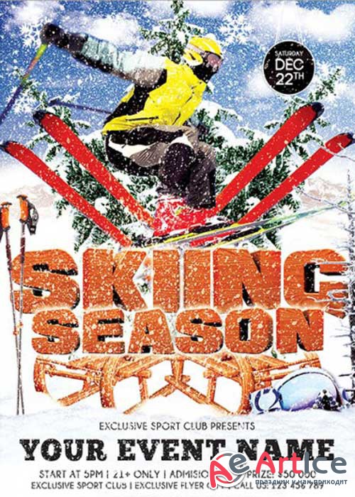 Skiing Season Premium Flyer Template + Facebook Cover