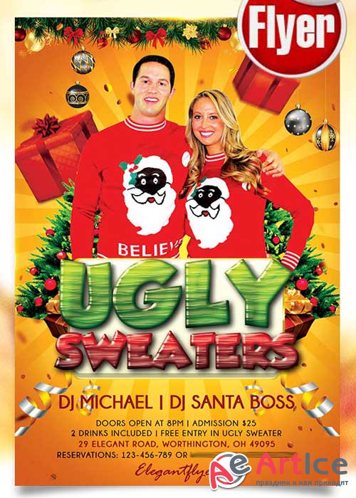 Ugly Sweater Party Flyer PSD Template + Facebook Cover
