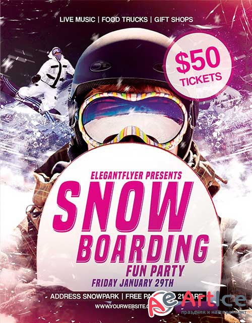 Snowboarding Fun Party Flyer PSD Template + Facebook Cover