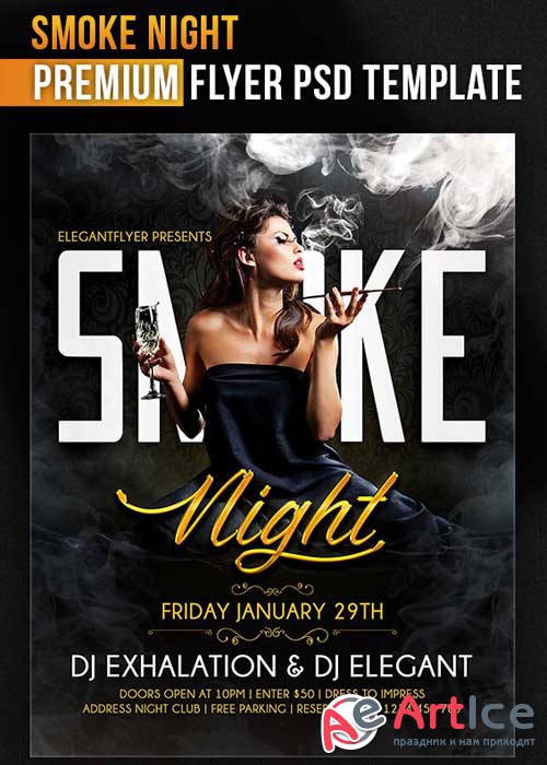 Smoke Night Flyer PSD Template + Facebook Cover