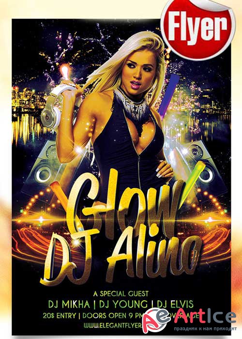 Glow Dj Alina Flyer PSD Template + Facebook Cover