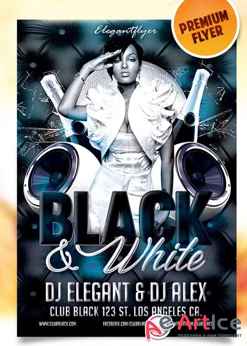 Black and White Party Flyer PSD Template + Facebook Cover