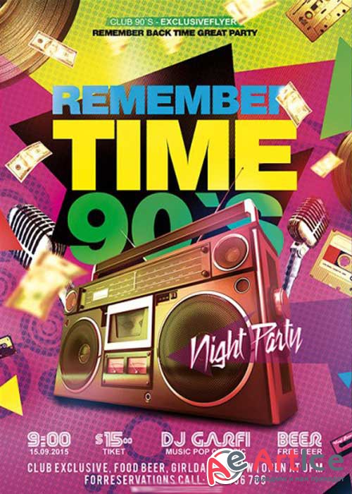 Remember Time 90s Premium Flyer Template + Facebook Cover