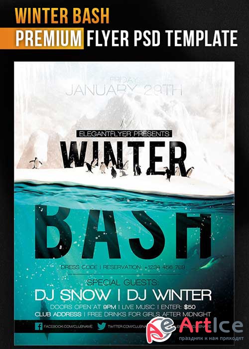 Winter Bash Flyer PSD Template + Facebook Cover