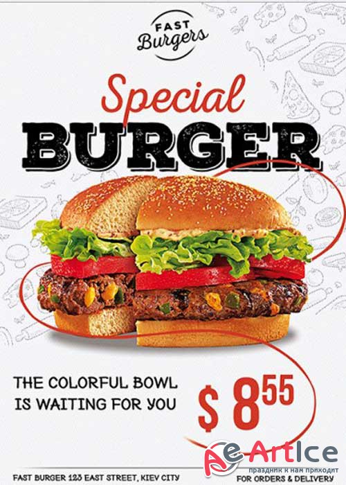Special Burger Premium Flyer Template + Facebook Cover
