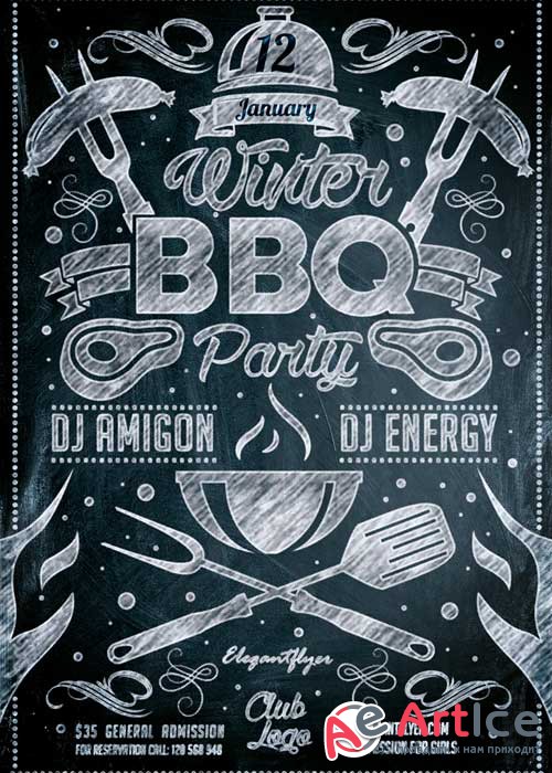 Winter BBQ Party Flyer PSD Template + Facebook Cover