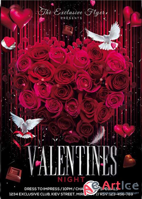 Exclusive Valentines Night Premium Flyer Template + Facebook Cover