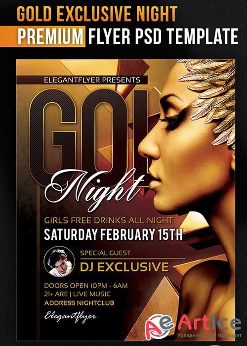 Gold Exclusive Night Flyer PSD Template + Facebook Cover