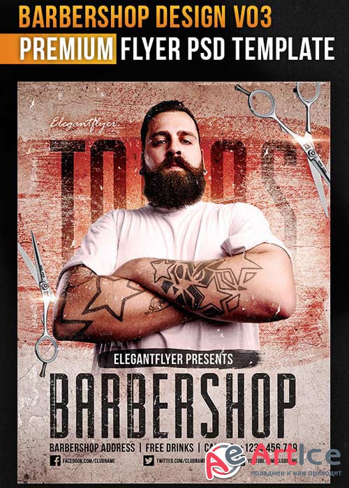 Barbershop Design V03 Flyer PSD Template + Facebook Cover