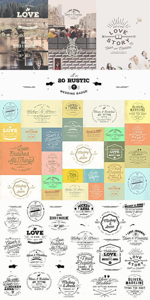 20 Rustic Wedding Badge & Stickers 297867