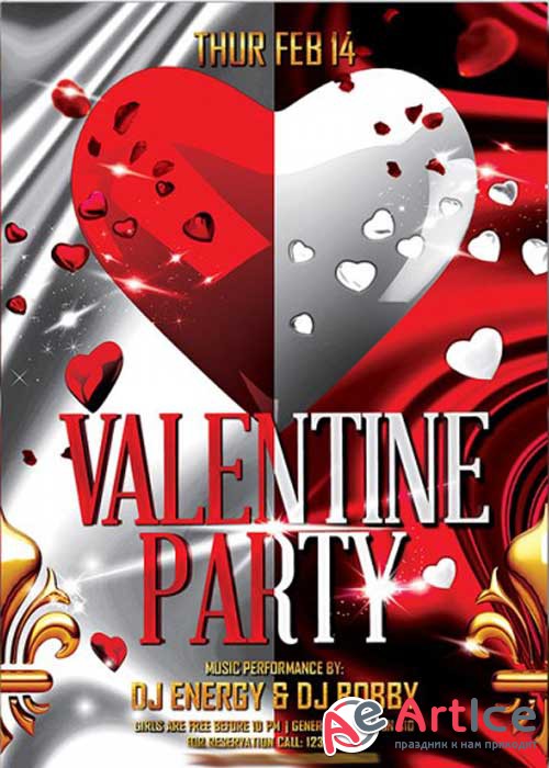 Valentines Party Premium Flyer Template + Facebook Cover