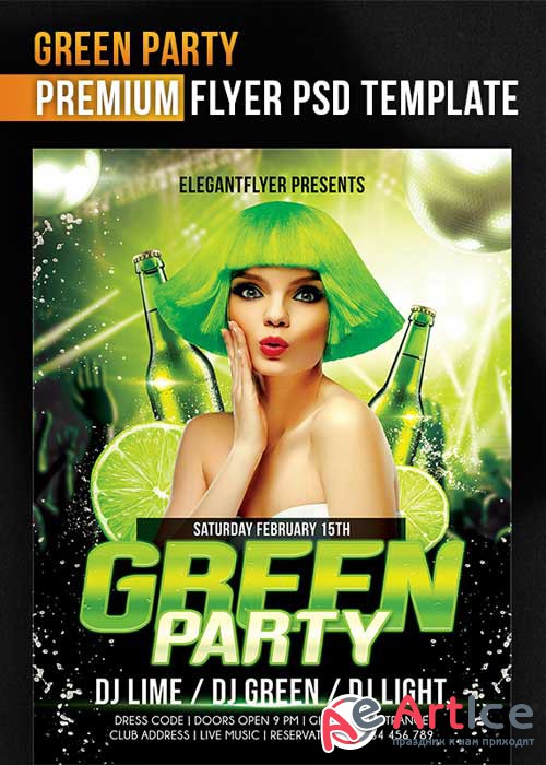 Green Party Flyer PSD Template + Facebook Cover