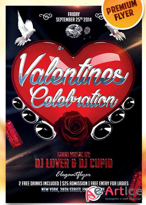 Valentine Celebration Flyer PSD Template + Facebook Cover