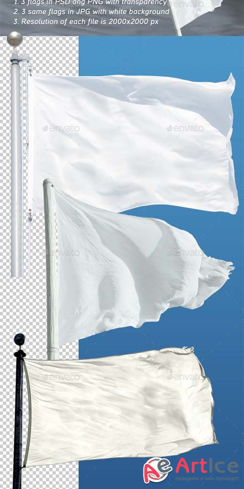 3 White Flags Isolated