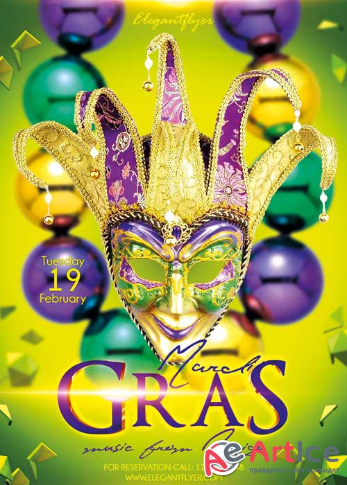 Mardi Gras V02 Flyer PSD Template + Facebook Cover