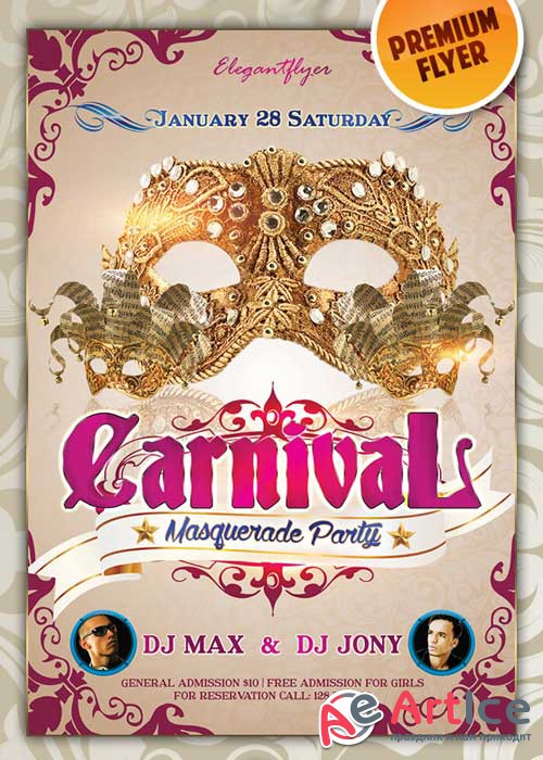 Carnival Masquerade Party Premium Club flyer PSD Template