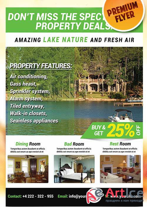 Lakefront Property Flyer PSD Template + Facebook Cover