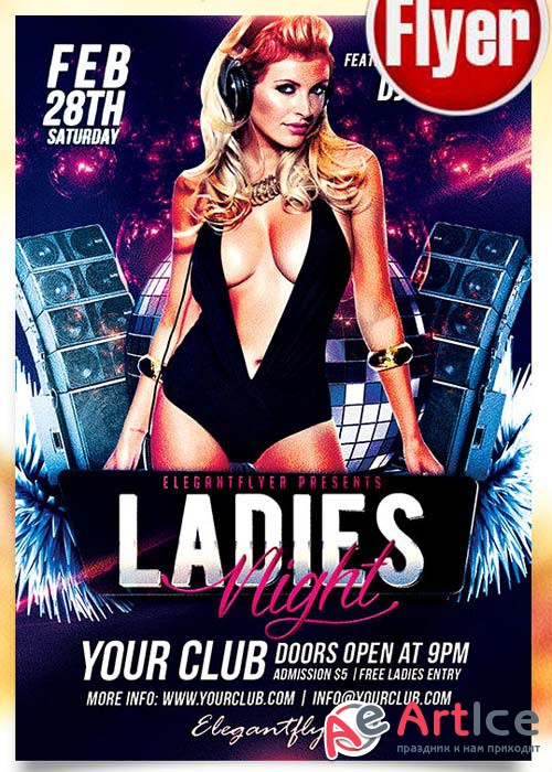 Ladies Night Free Flyer PSD Template + Facebook Cover