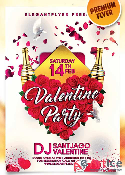 Valentines Party Night Flyer PSD Template + Facebook Cover