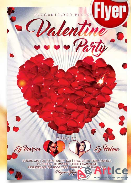 Valentines Day Party V3 Flyer PSD Template + Facebook Cover