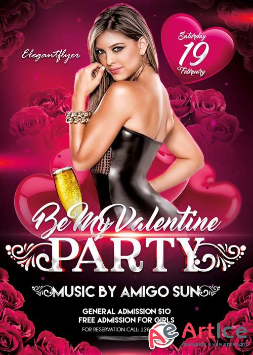 Be My Valentine Party V02 Flyer PSD Template + Facebook Cover