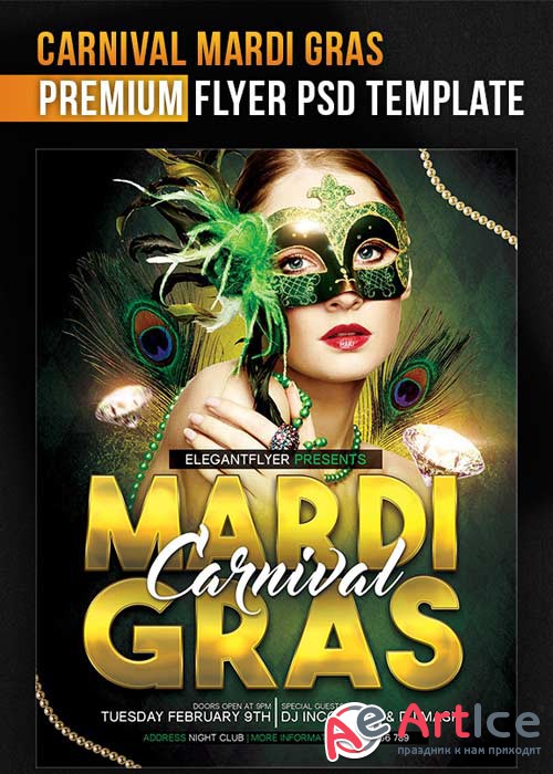 Carnival Mardi Gras Flyer PSD Template + Facebook Cover