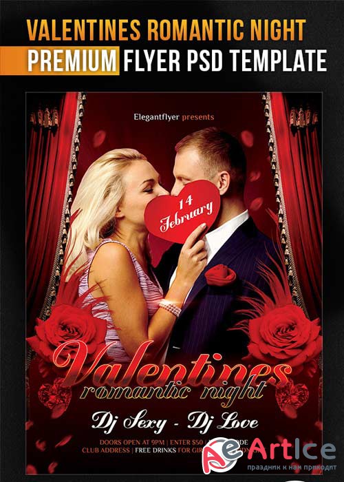 Valentines Romantic Night Flyer PSD Template + Facebook Cover