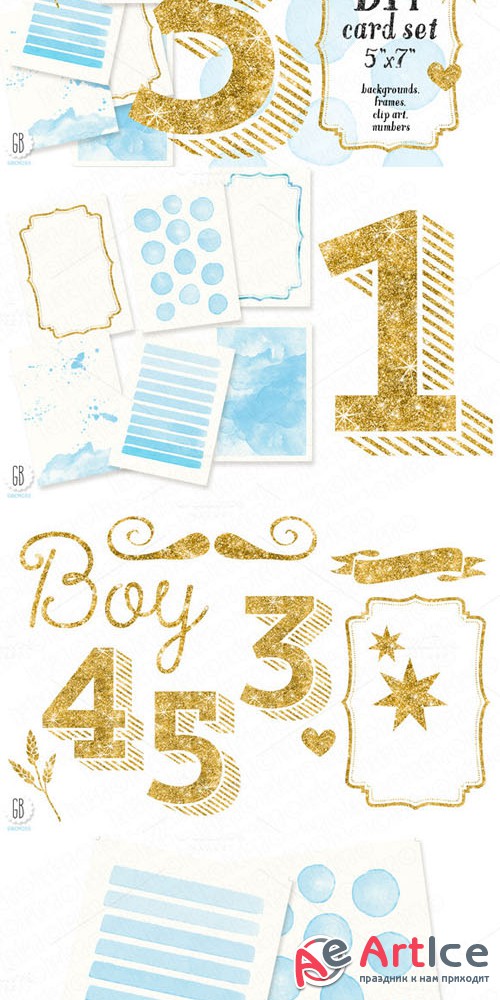 DIY birthday card set, baby boy - Creativemarket 126331