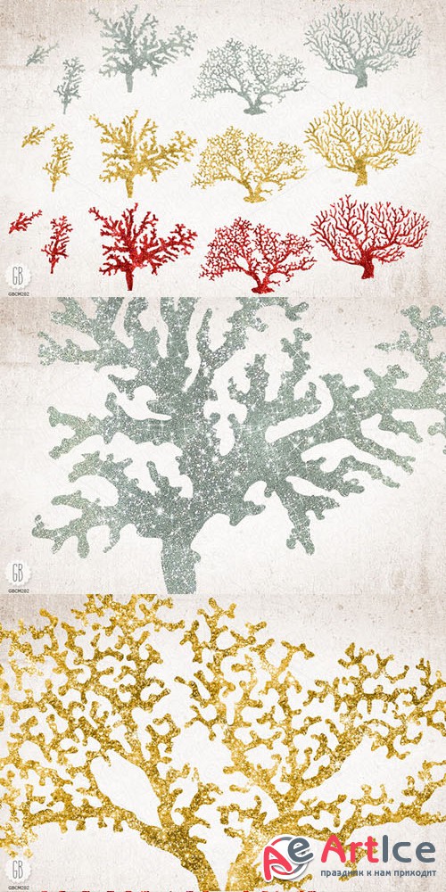 Sparkling corals, sea life clip art - Creativemarket 126340