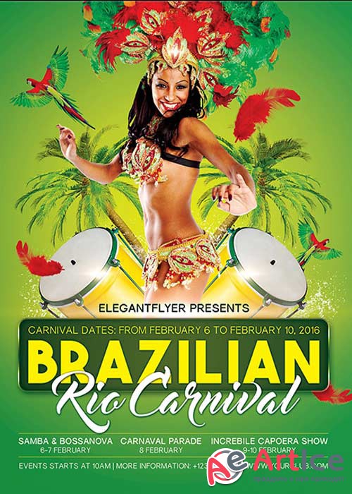 Brazilian Rio Carnival Flyer PSD Template + Facebook Cover