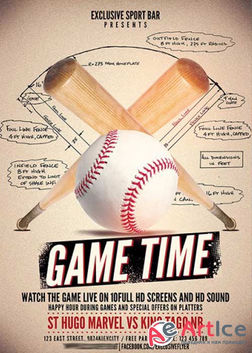Baseball Game Premium Flyer Template + Facebook Cover