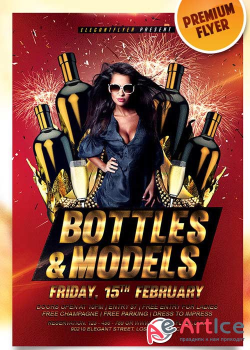 Bottle and Models Flyer PSD Template + Facebook Cover