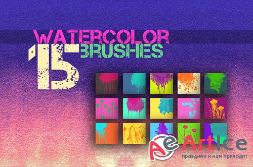 15 Watercolor Brushes for PS - Creativemarket 170073