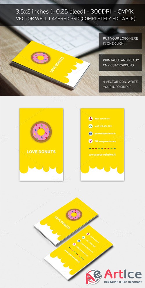 Love Donuts - Yellow Business Card - Creativemarket 161423