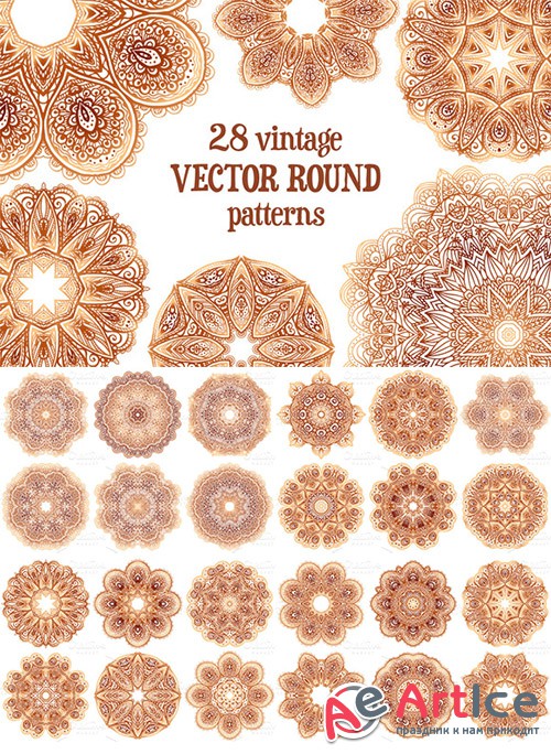 Set of 28 vintage round patterns - Creativemarket 15471