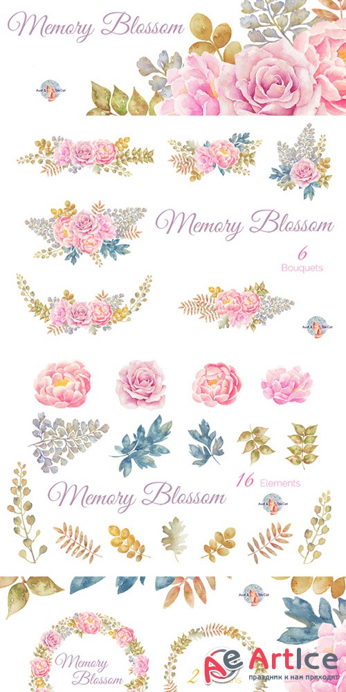 Memory Blossom Watercolor Clipart - Creativemarket 448759