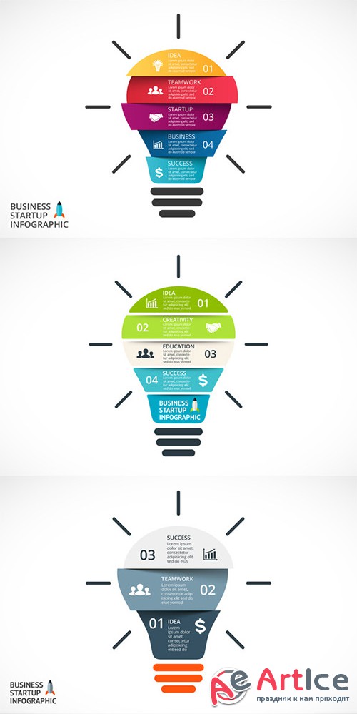 6 Light Bulbs Infographics. Ai, PSD. - Creativemarket 335163