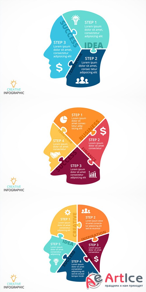 6 infographics with human face - Creativemarket 294970