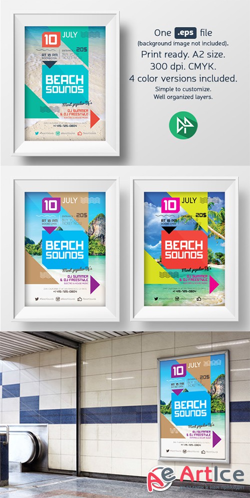 Beach sounds poster template - Creativemarket 62670
